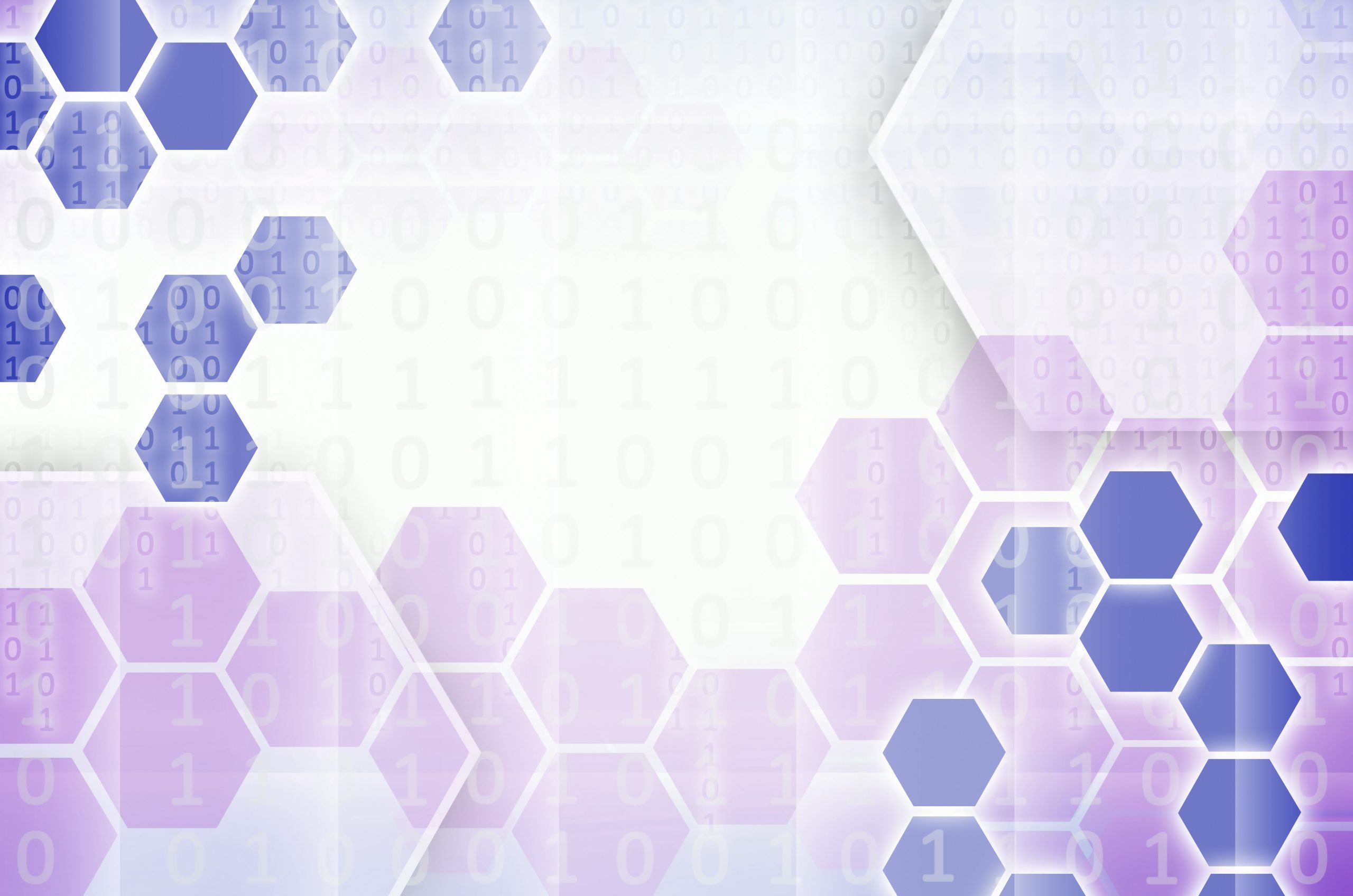 Abstract technological background consisting of a set of hexagons and other geometric shapes in violet color